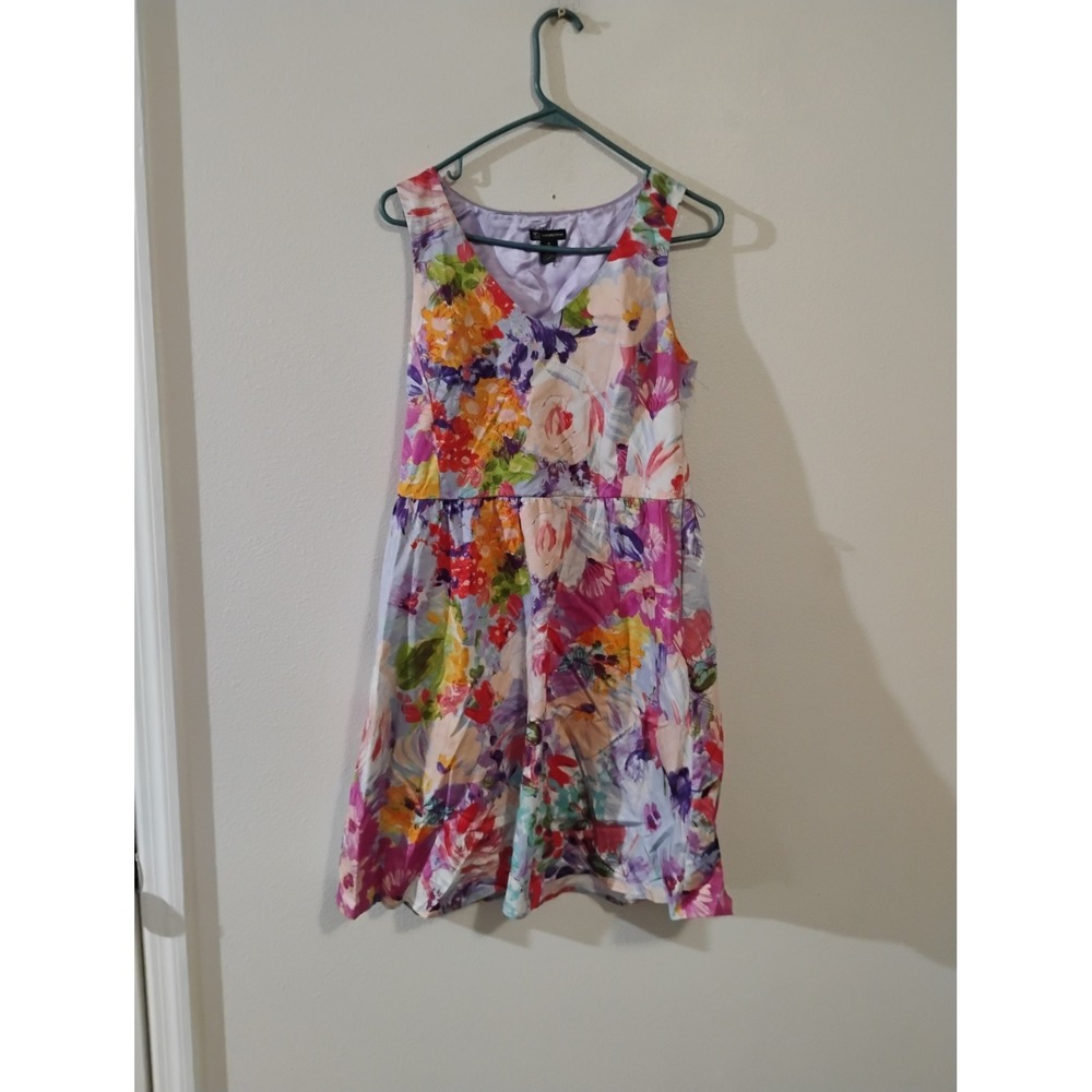 New Directions Floral Sleeveless Fit Flare Dress Multi Color V-Neck Size 8